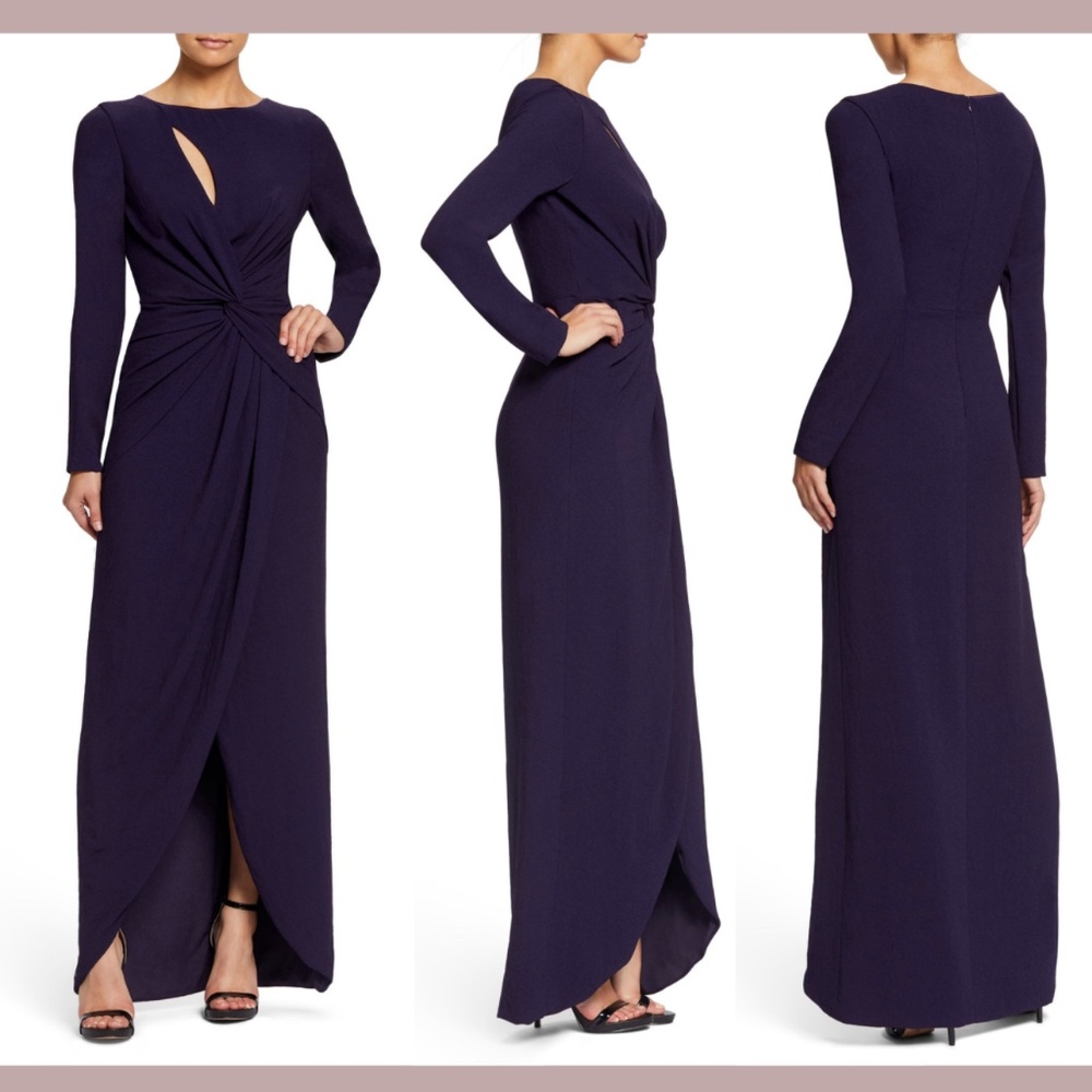 USED Dress‎ the Population [ XXS ] Naomi Long Sleeve Twist Crepe Gown